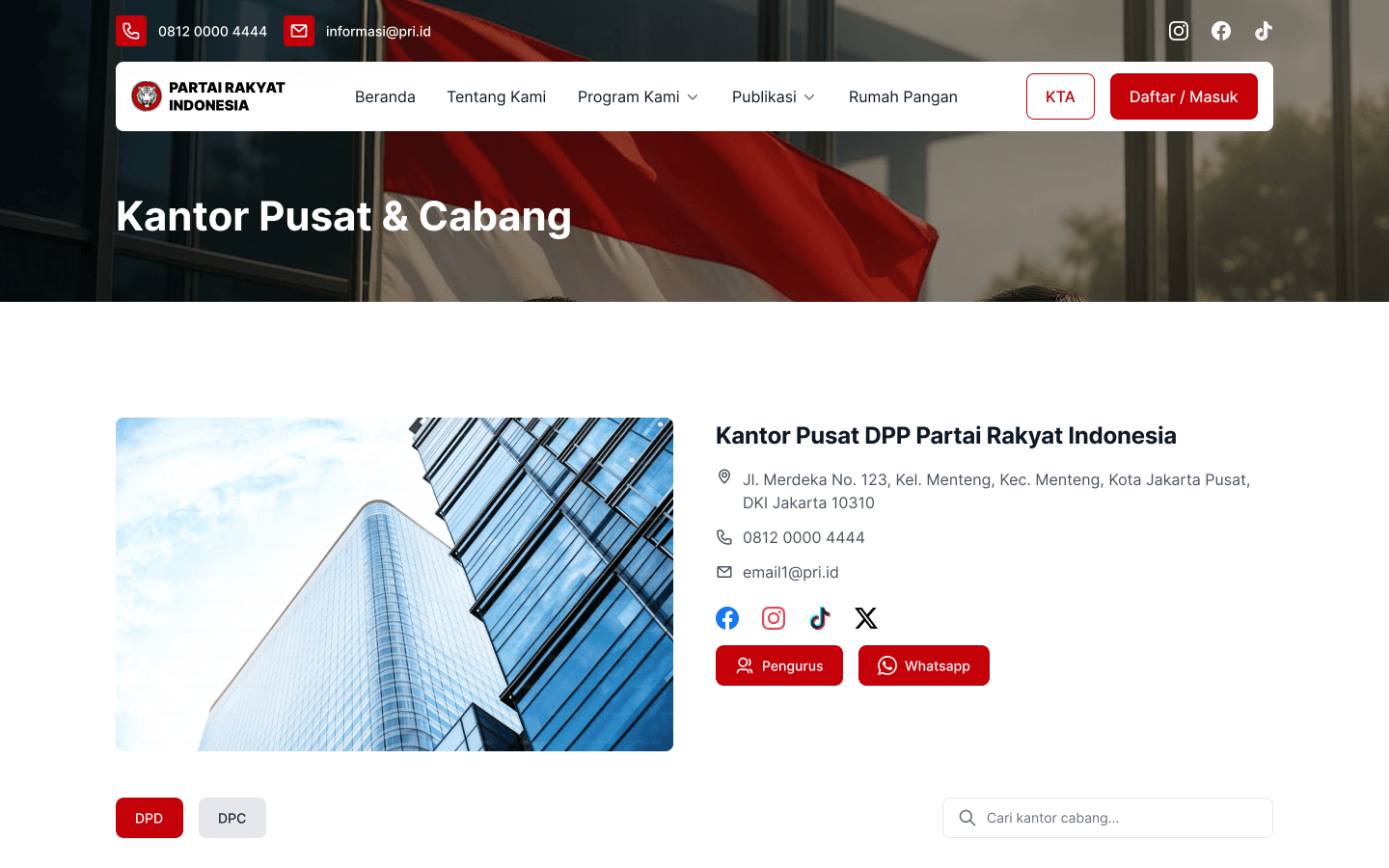 Central and regional office directory across Indonesian provinces