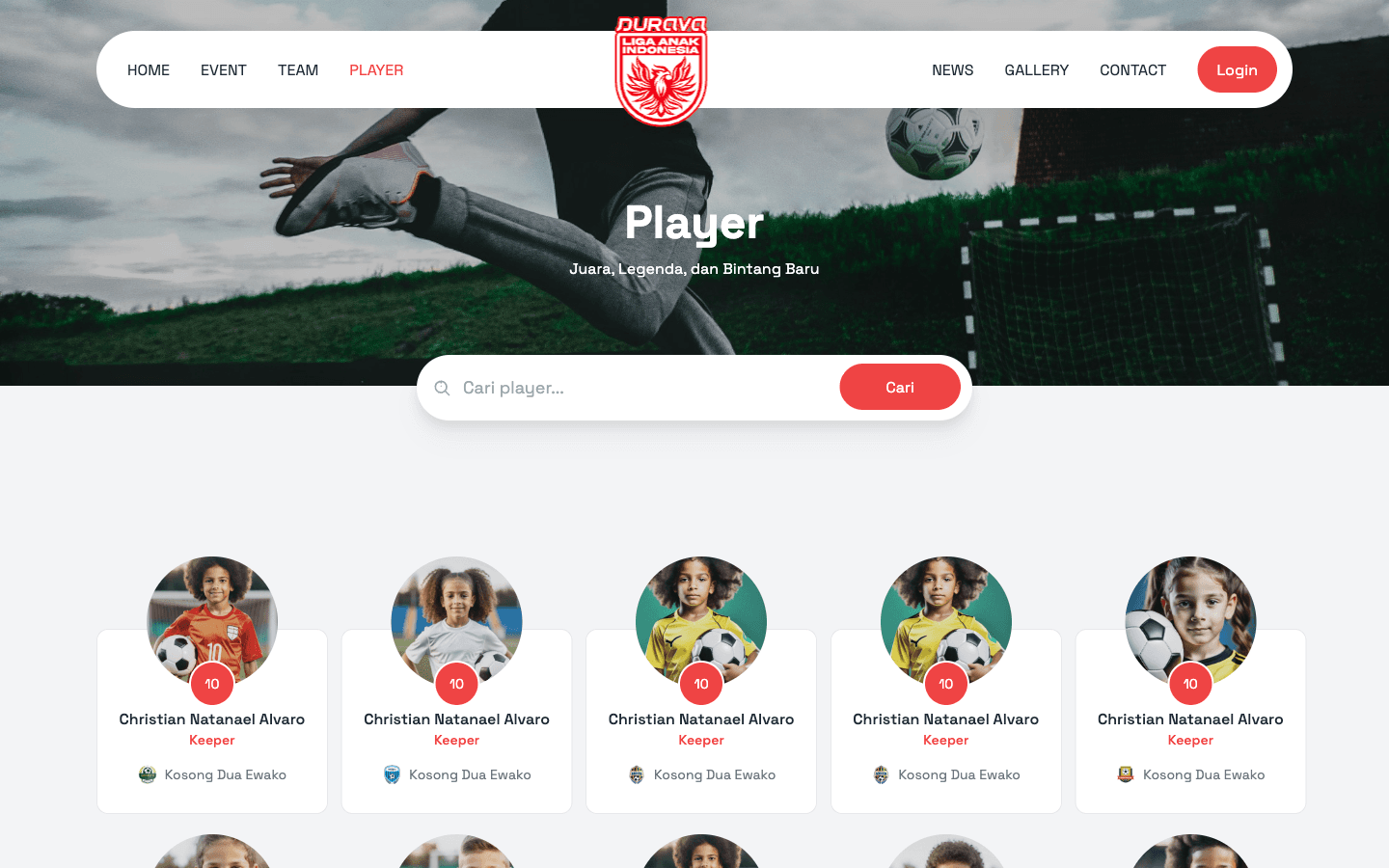 Player statistics directory and athlete performance tracking