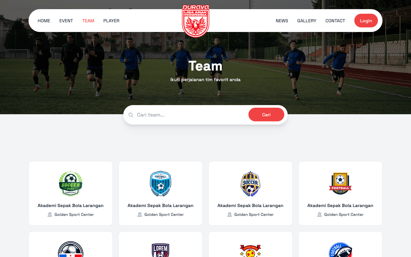 Participating sports clubs and youth team profiles directory