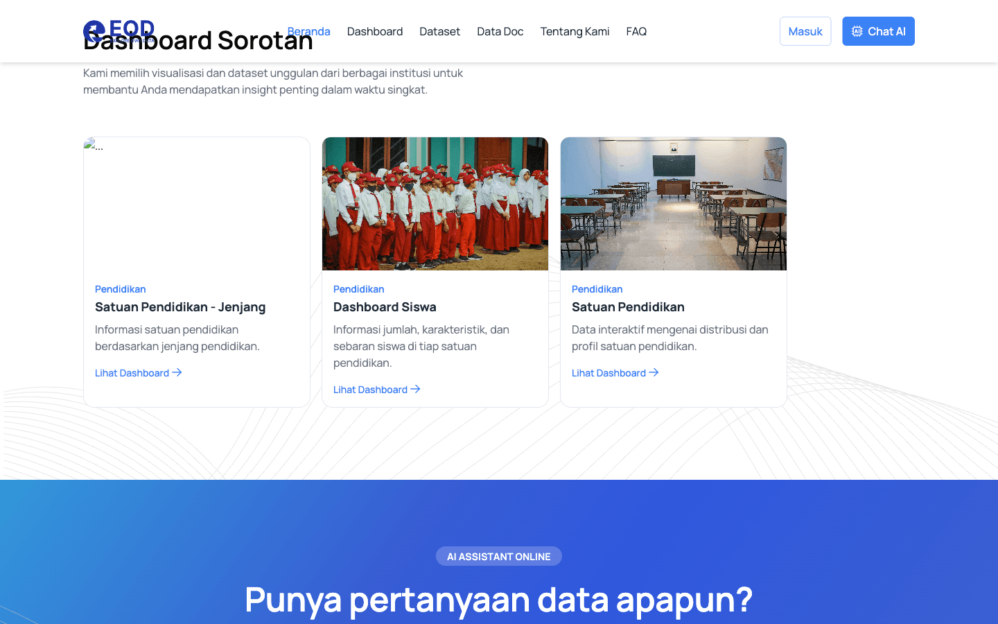 Featured analytical dashboards on EOD homepage
