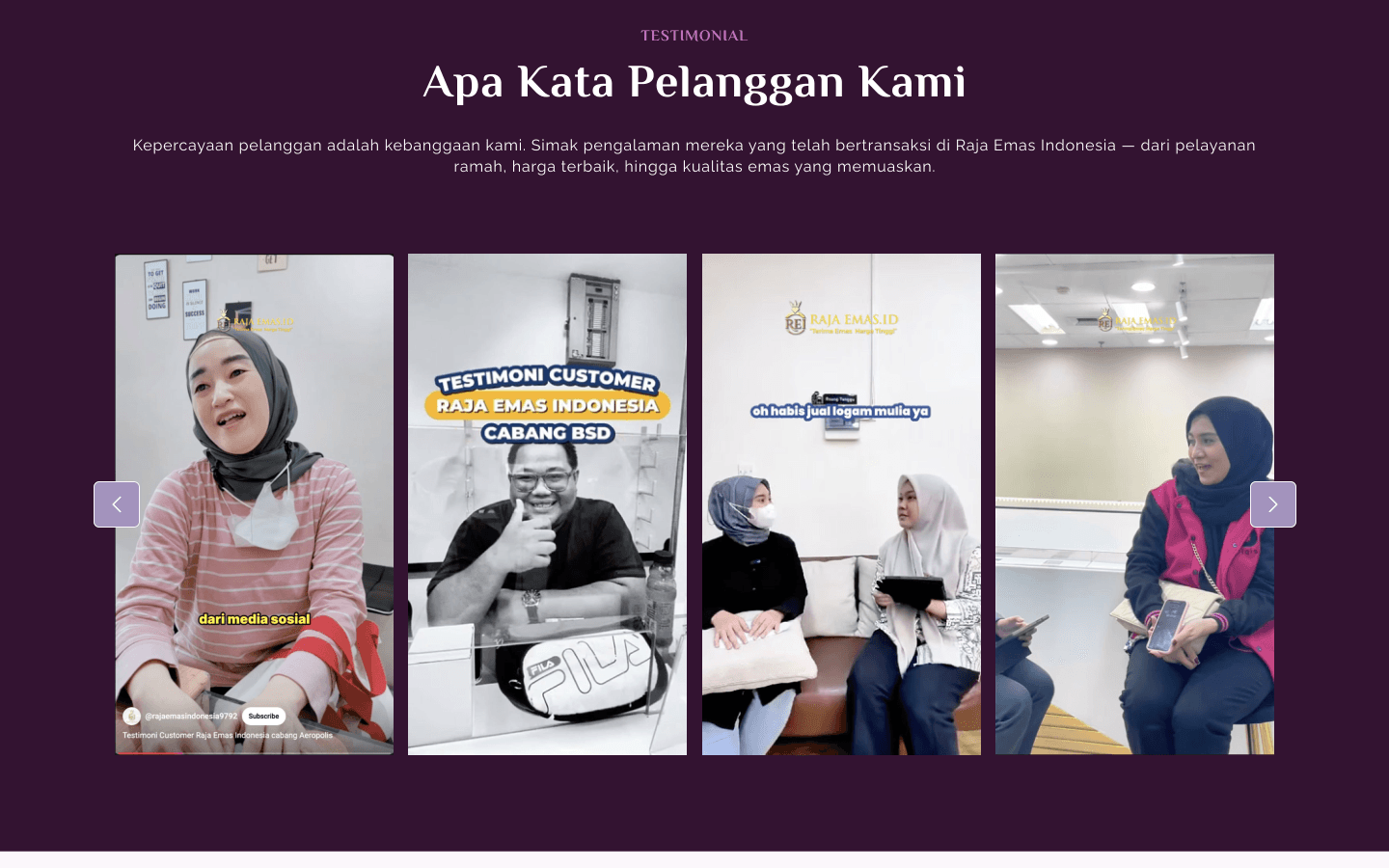 Customer transaction testimonials and community engagement gallery